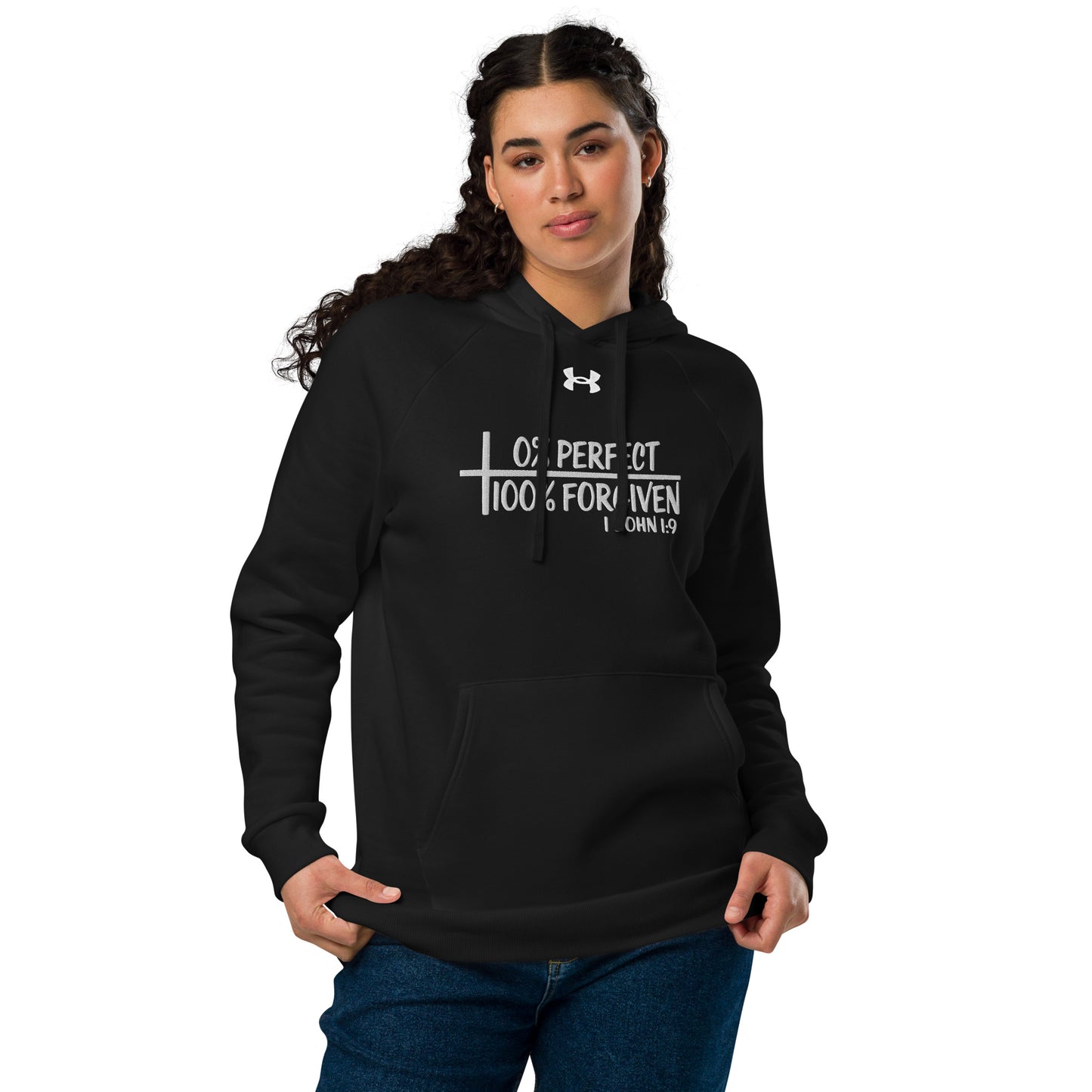 Zero Percent Perfect One Hundred Percent Forgiven Unisex Christian Embroidered Under Armour® Hooded Sweatshirt (hoodie)