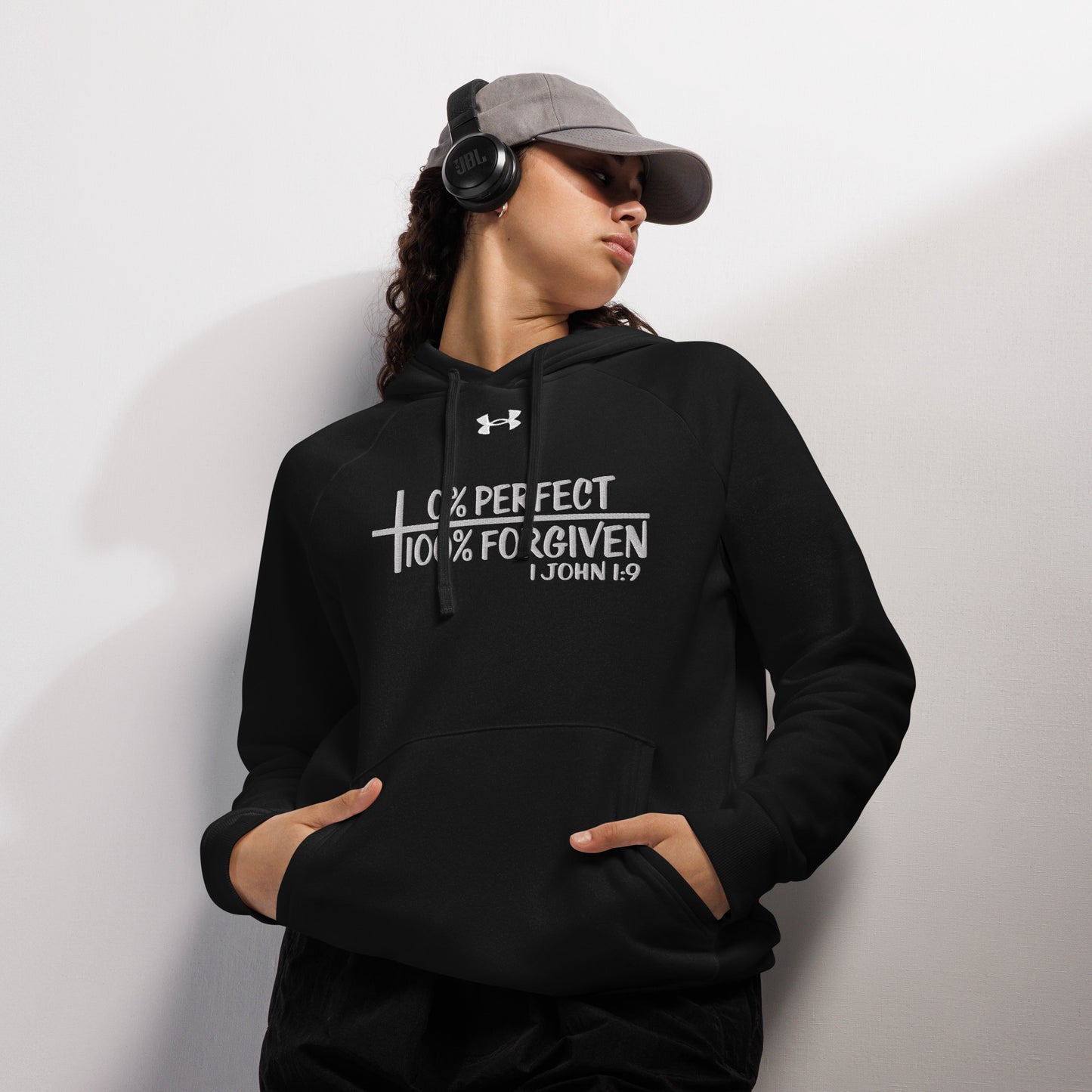 Zero Percent Perfect One Hundred Percent Forgiven Unisex Christian Embroidered Under Armour® Hooded Sweatshirt (hoodie)