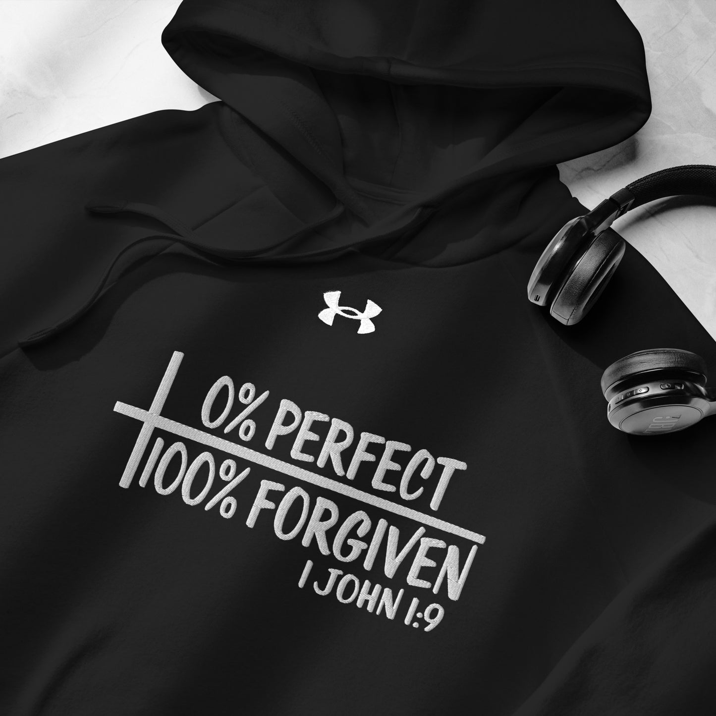 Zero Percent Perfect One Hundred Percent Forgiven Unisex Christian Embroidered Under Armour® Hooded Sweatshirt (hoodie)