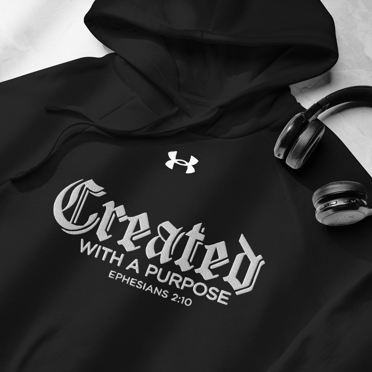 Created With A Purpose  Unisex Christian Embroidered Under Armour® Hooded Sweatshirt (hoodie)