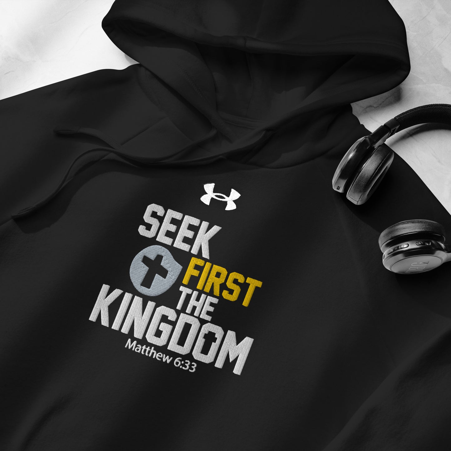 Seek First The Kingdom  Unisex Christian Embroidered Under Armour® Hooded Sweatshirt (hoodie)