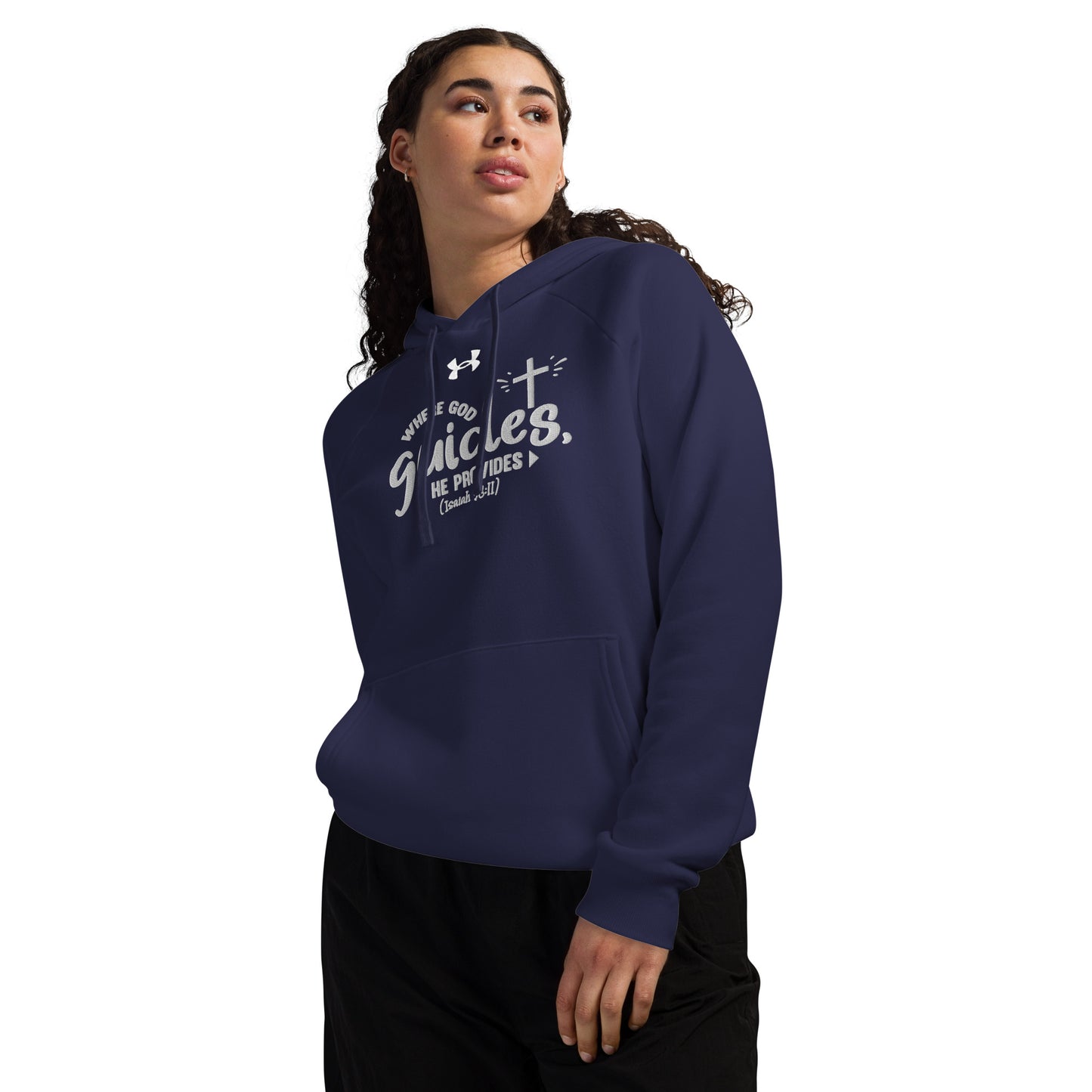 Where God Guides He Provides Unisex Christian Embroidered Under Armour® Hooded Sweatshirt (hoodie)