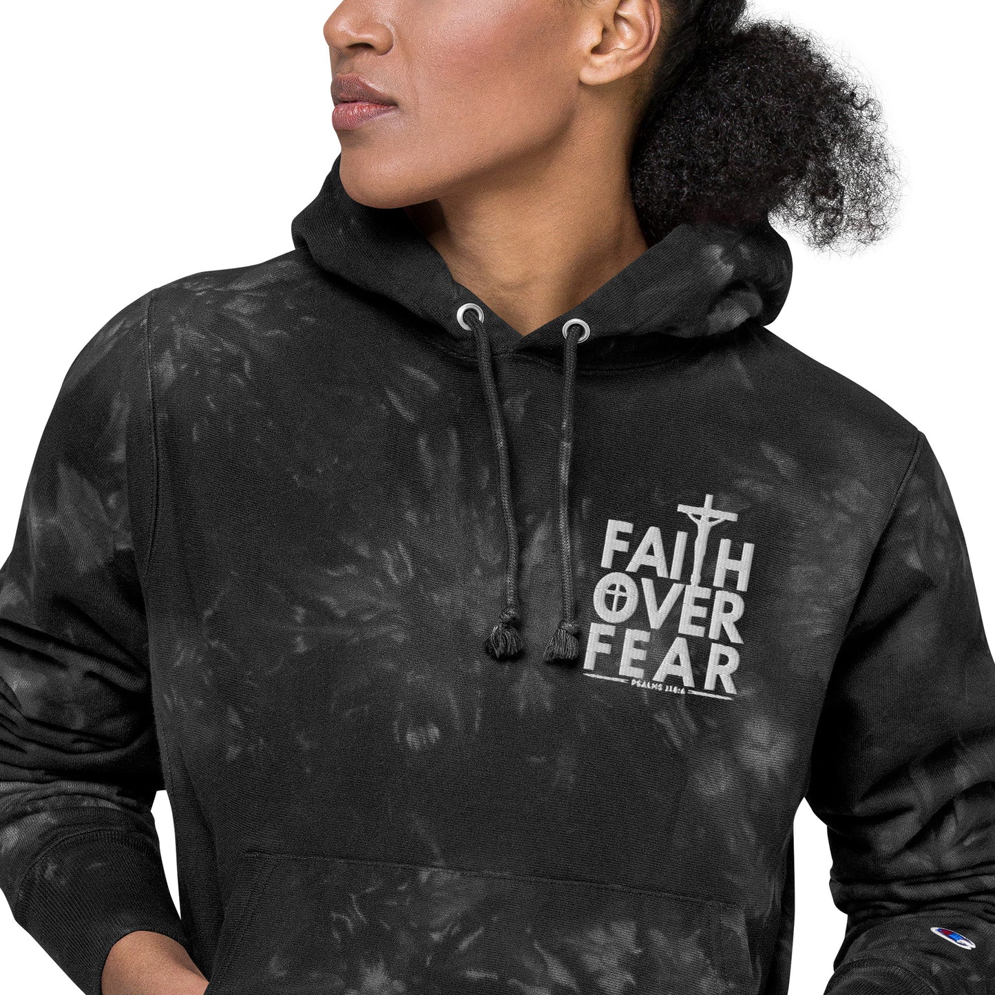 Faith Over Fear Christian Unisex Champion tie-dye hoodie