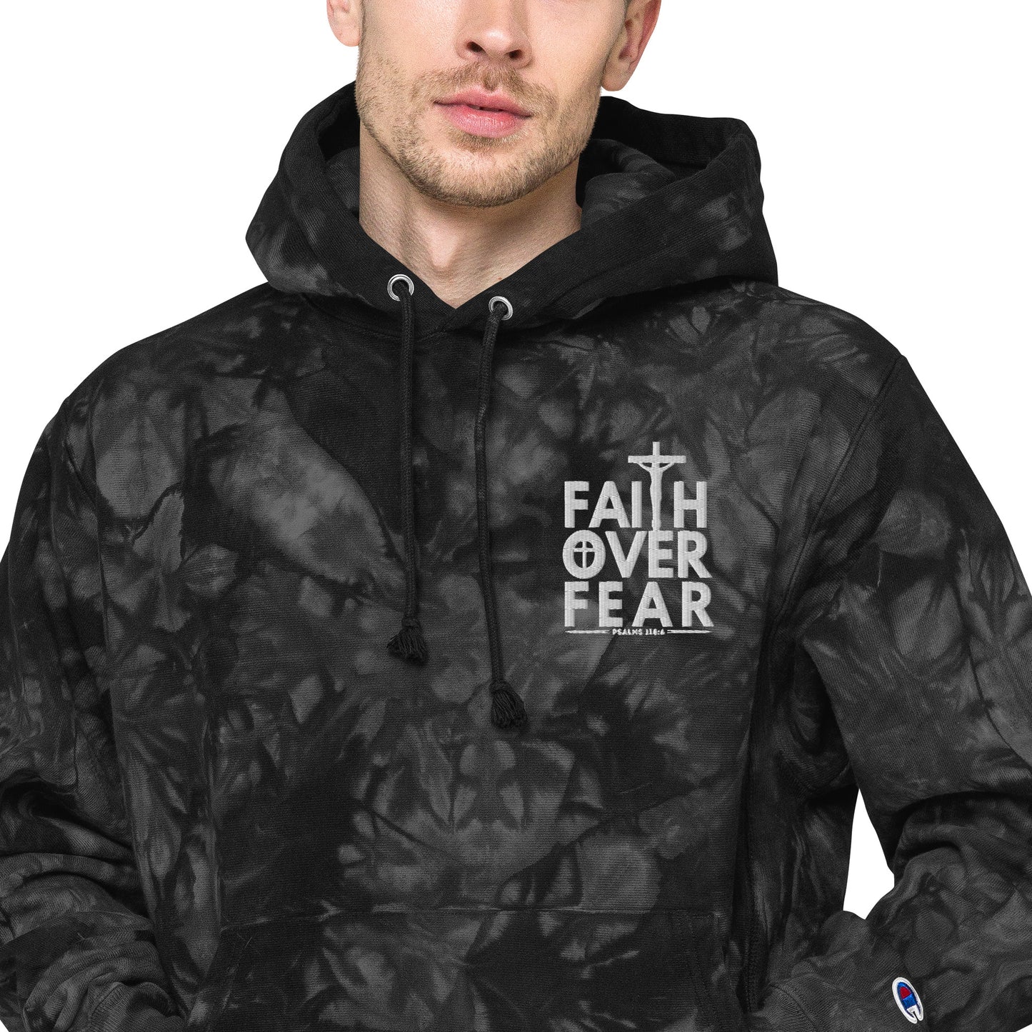 Faith Over Fear Christian Unisex Champion tie-dye hoodie