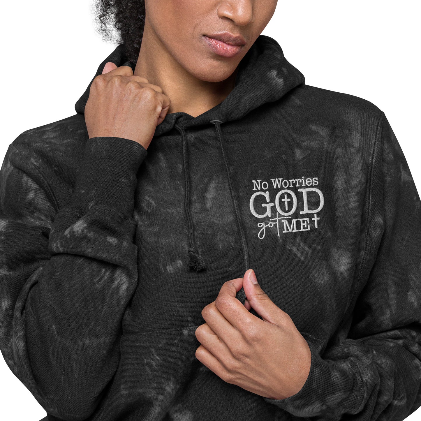 No Worries God Got Me Christian Unisex Champion tie-dye hoodie