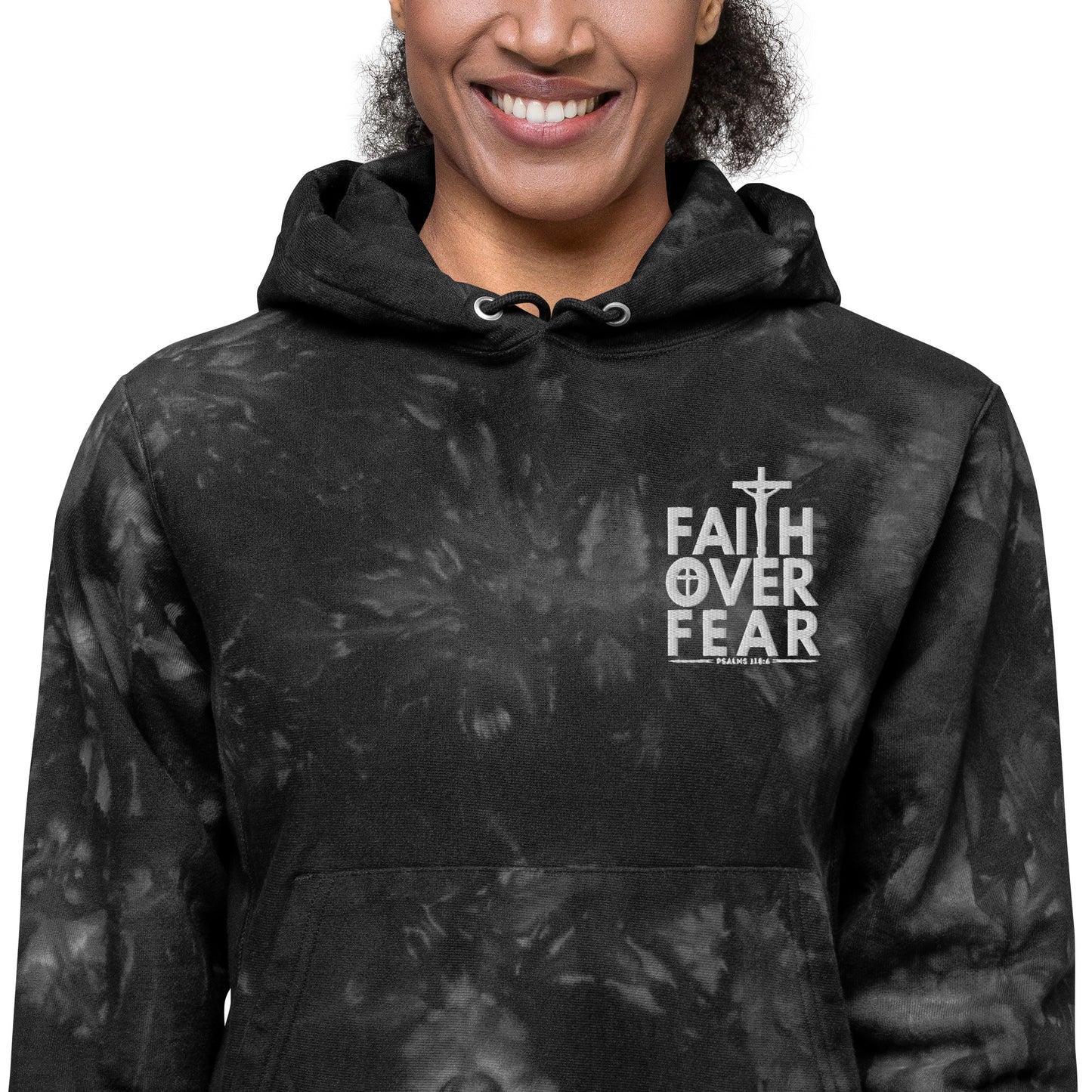 Faith Over Fear Christian Unisex Champion tie-dye hoodie