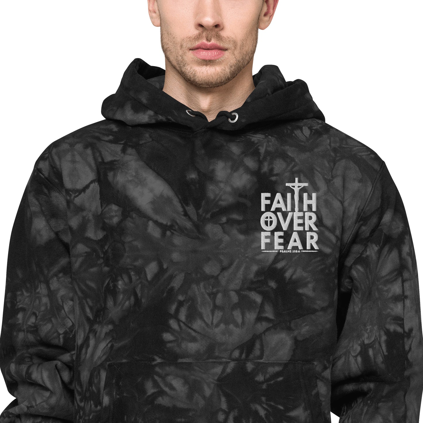 Faith Over Fear Christian Unisex Champion tie-dye hoodie