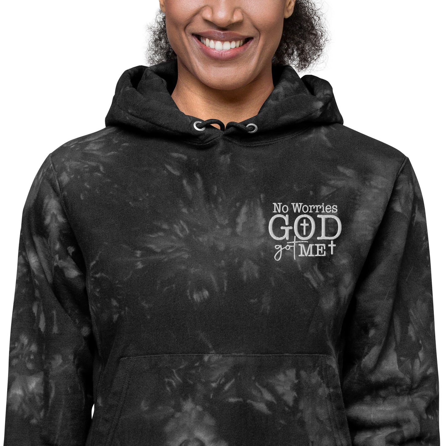 No Worries God Got Me Christian Unisex Champion tie-dye hoodie