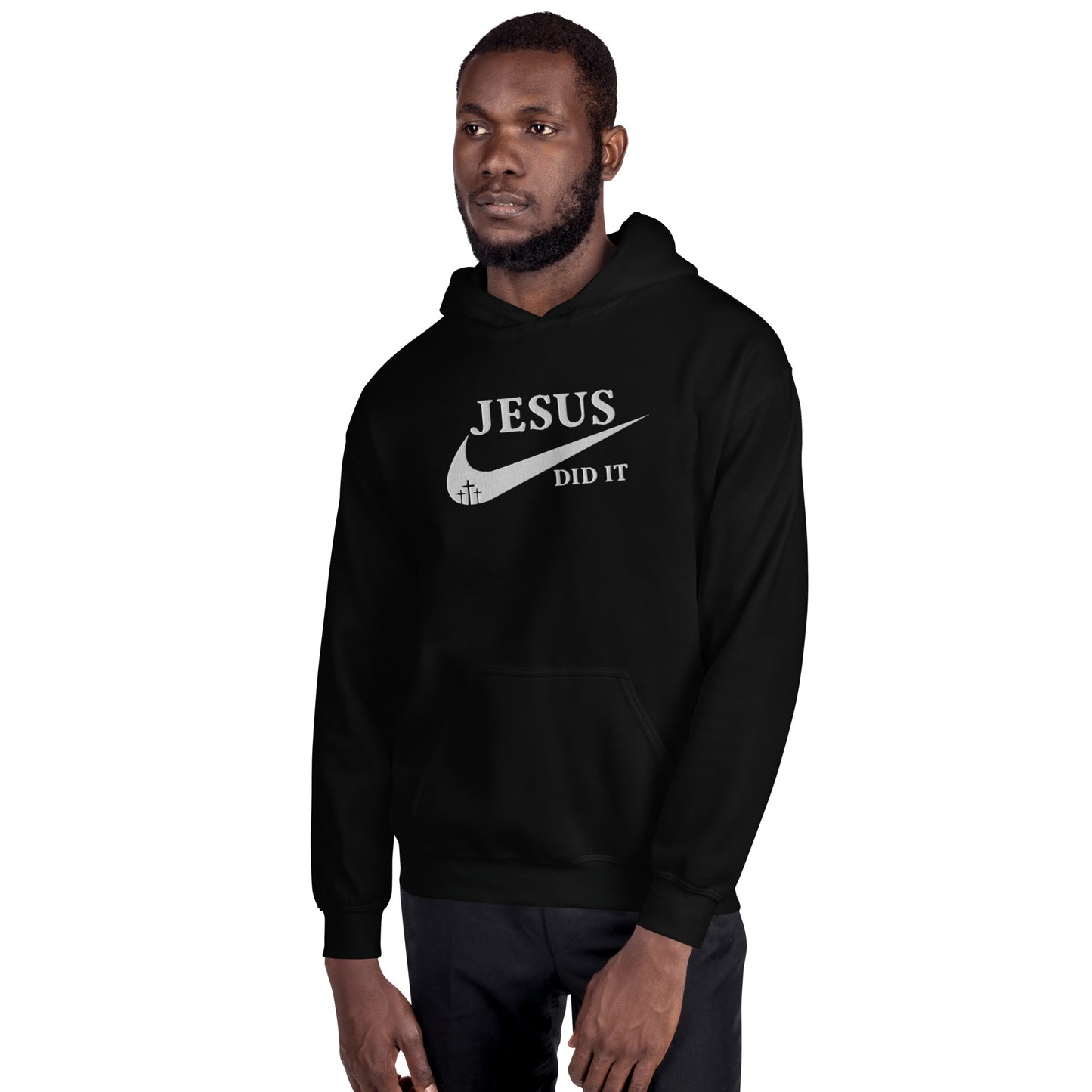 Jesus Did It (Like Nike) Unisex Christian Embroidered Pullover Hooded Sweatshirt