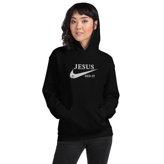 Jesus Did It (Like Nike) Unisex Christian Embroidered Pullover Hooded Sweatshirt