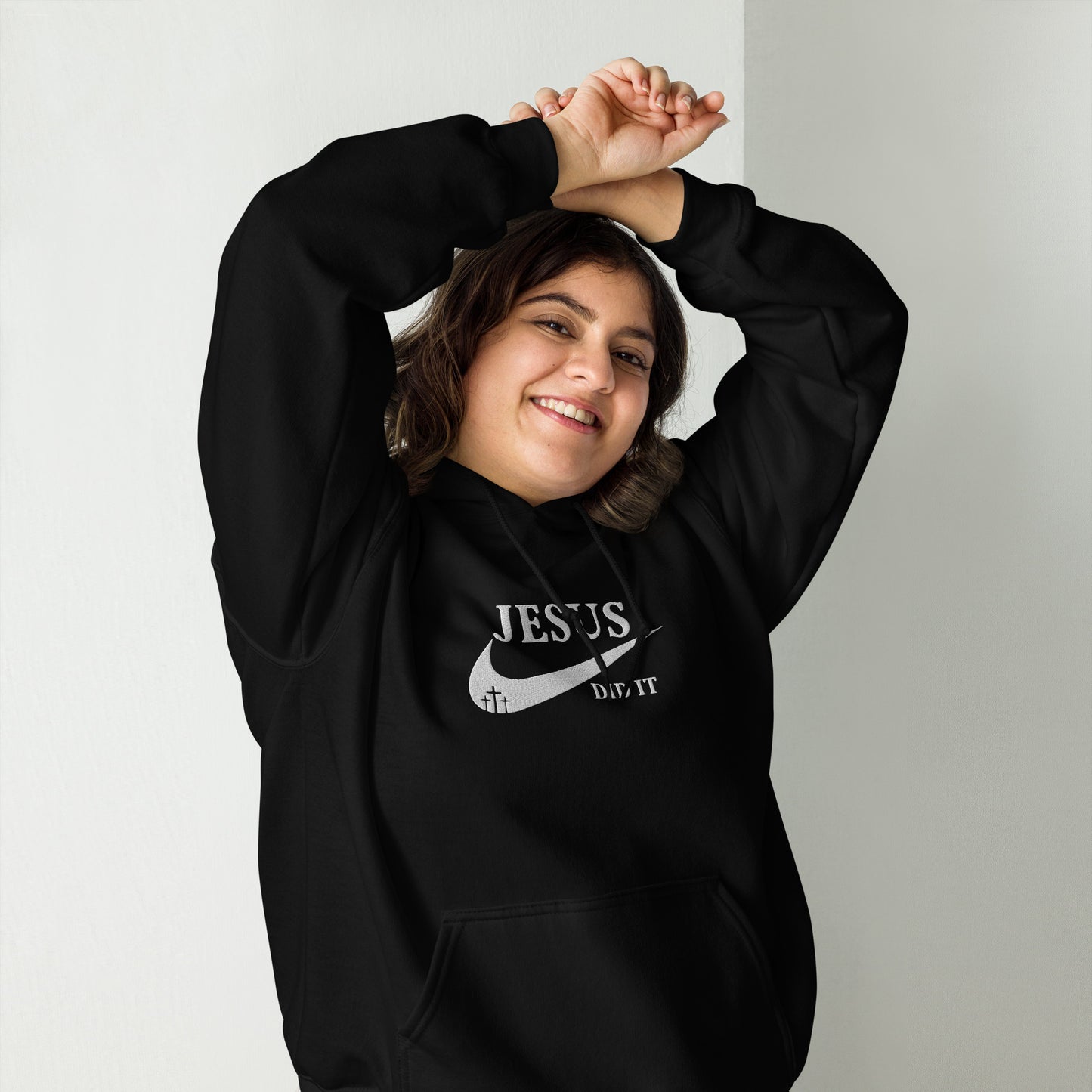 Jesus Did It (Like Nike) Unisex Christian Embroidered Pullover Hooded Sweatshirt