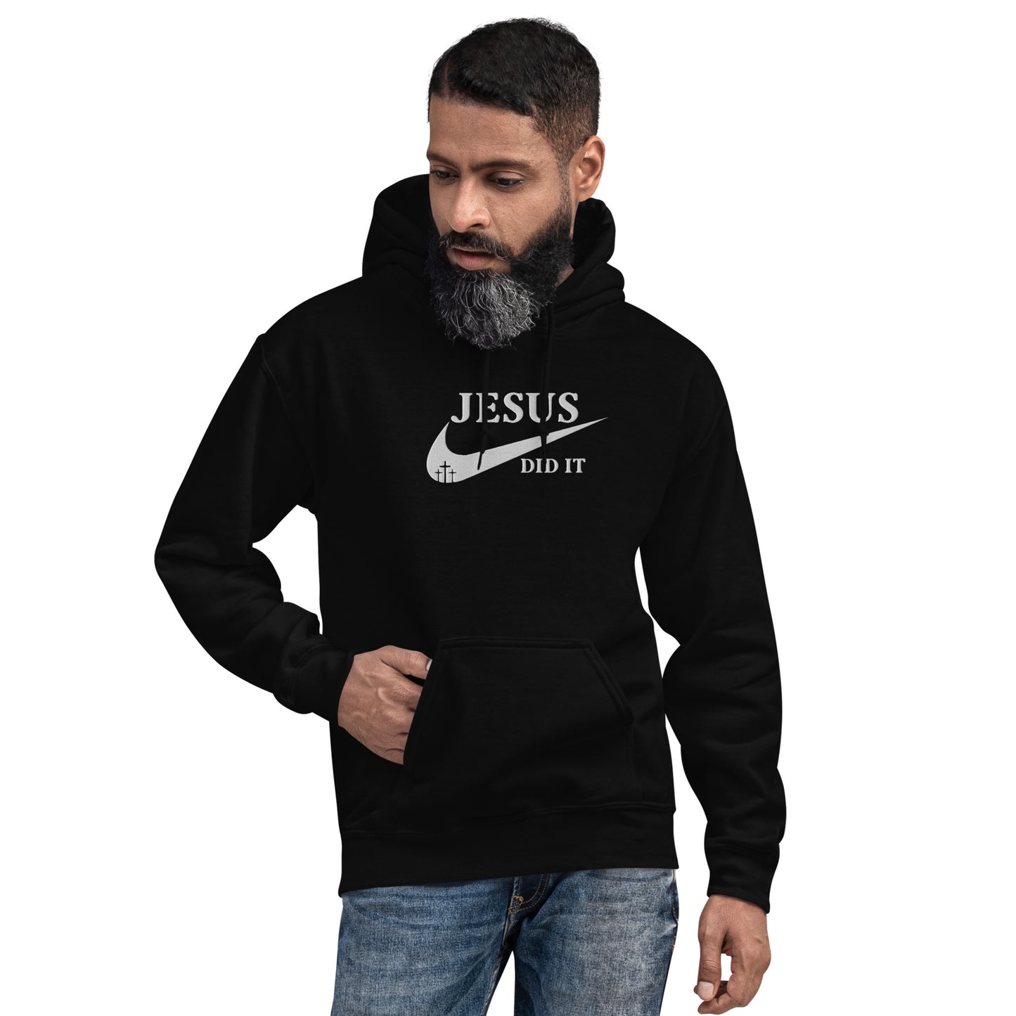 Jesus Did It (Like Nike) Unisex Christian Embroidered Pullover Hooded Sweatshirt