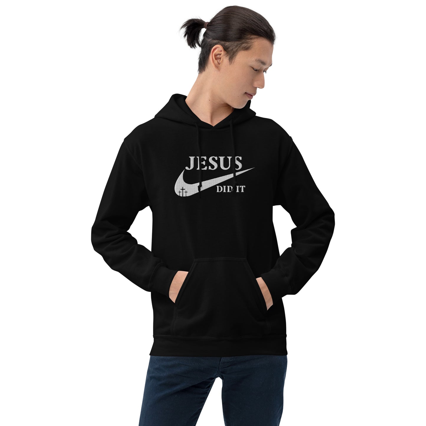 Jesus Did It (Like Nike) Unisex Christian Embroidered Pullover Hooded Sweatshirt