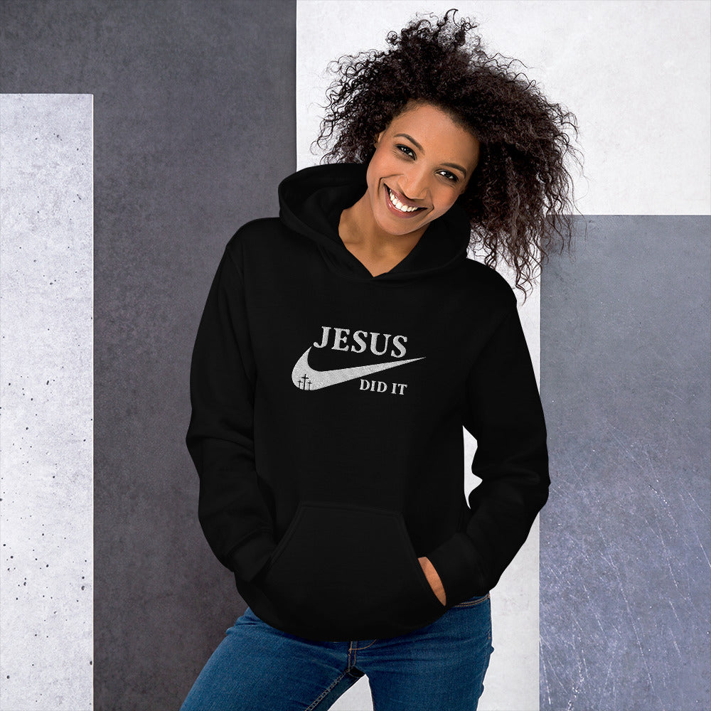 Jesus Did It (Like Nike) Unisex Christian Embroidered Pullover Hooded Sweatshirt