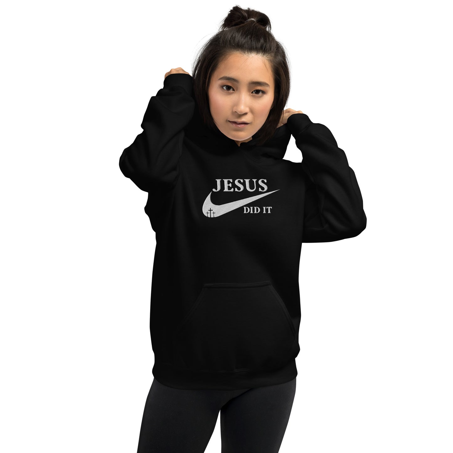 Jesus Did It (Like Nike) Unisex Christian Embroidered Pullover Hooded Sweatshirt