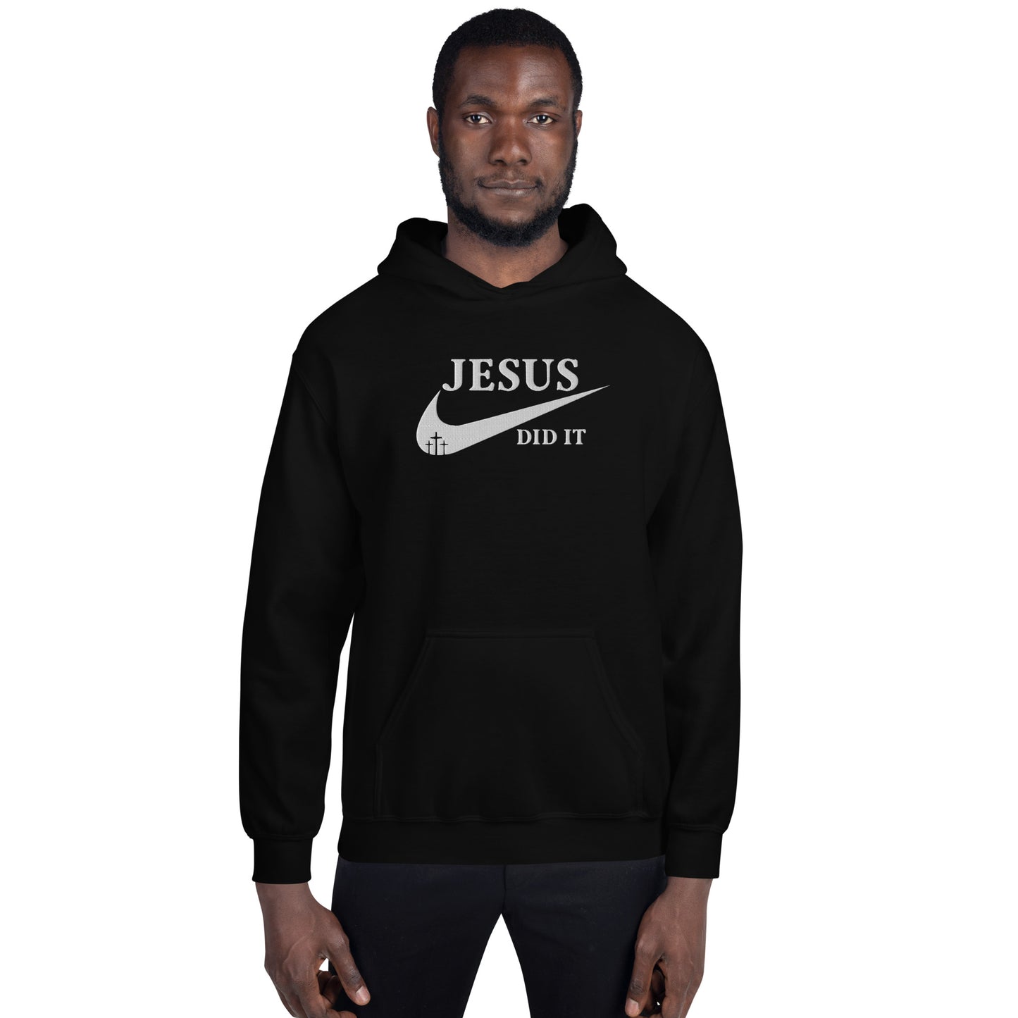 Jesus Did It (Like Nike) Unisex Christian Embroidered Pullover Hooded Sweatshirt