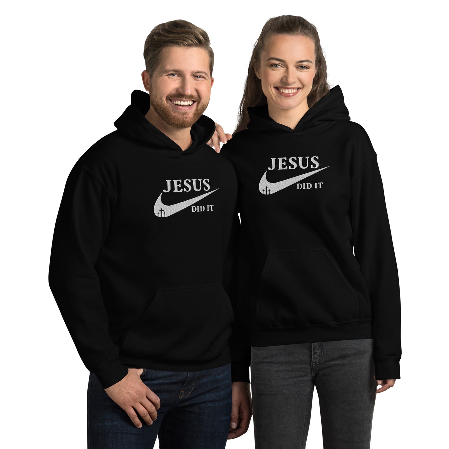 Jesus Did It (Like Nike) Unisex Christian Embroidered Pullover Hooded Sweatshirt