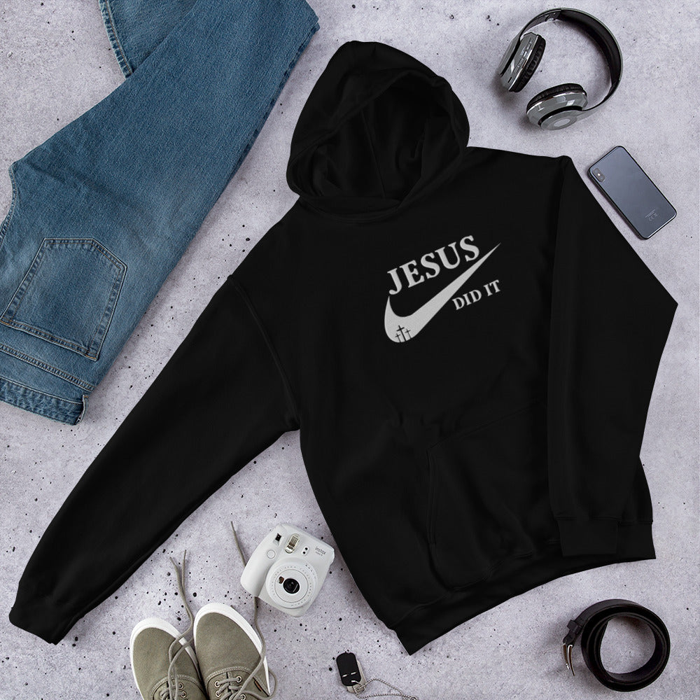 Jesus Did It (Like Nike) Unisex Christian Embroidered Pullover Hooded Sweatshirt