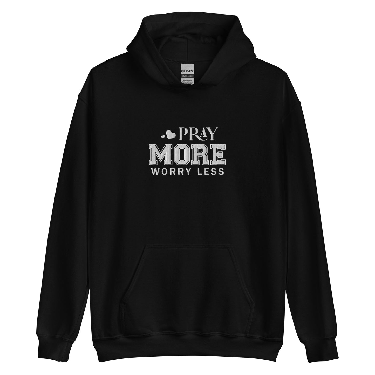 Pray More Worry Less Unisex Christian Embroidered Pullover Hooded Sweatshirt