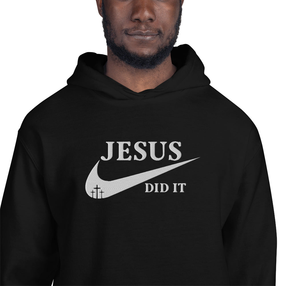 Jesus Did It (Like Nike) Unisex Christian Embroidered Pullover Hooded Sweatshirt