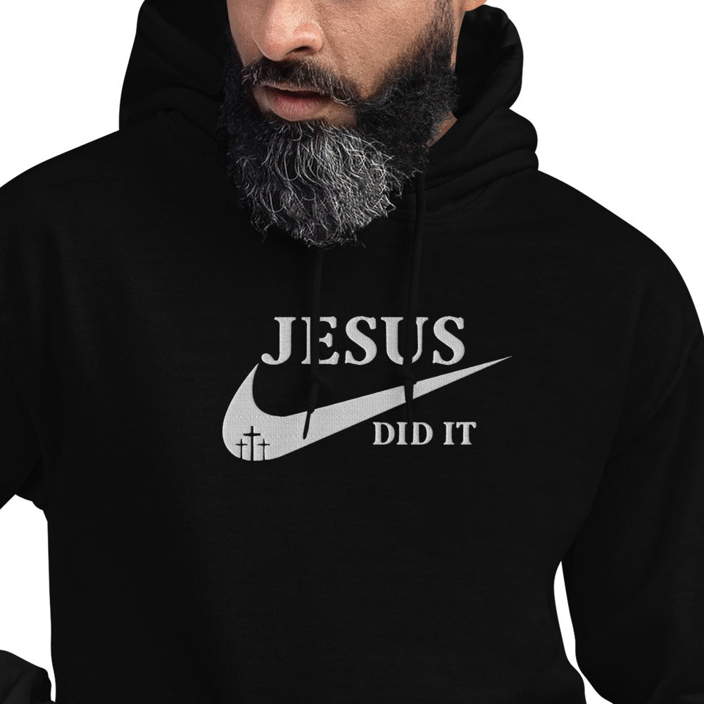 Jesus Did It (Like Nike) Unisex Christian Embroidered Pullover Hooded Sweatshirt