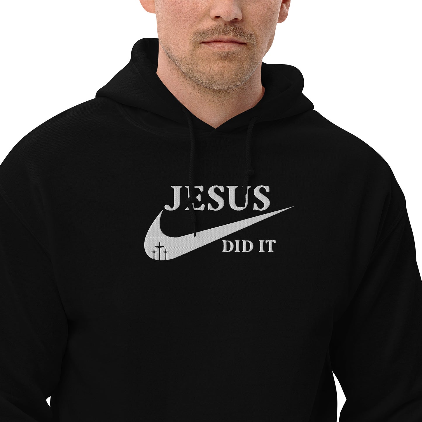 Jesus Did It (Like Nike) Unisex Christian Embroidered Pullover Hooded Sweatshirt