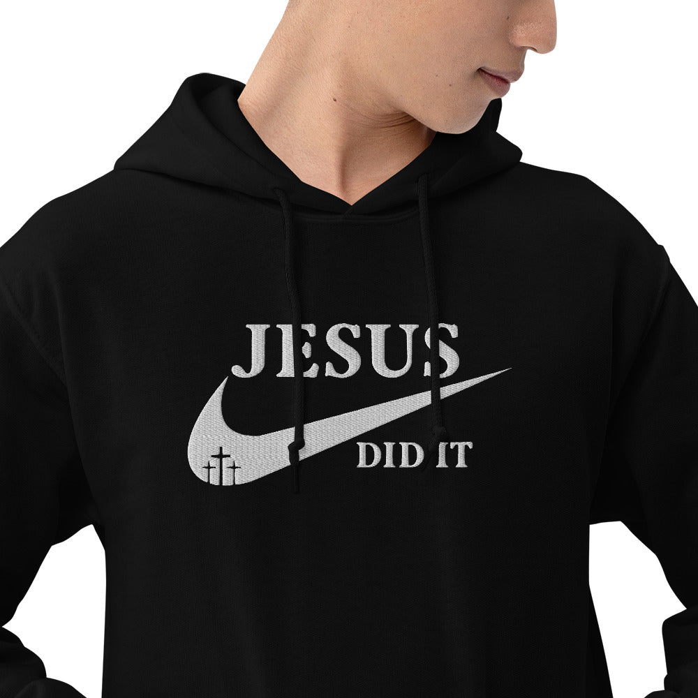 Jesus Did It (Like Nike) Unisex Christian Embroidered Pullover Hooded Sweatshirt