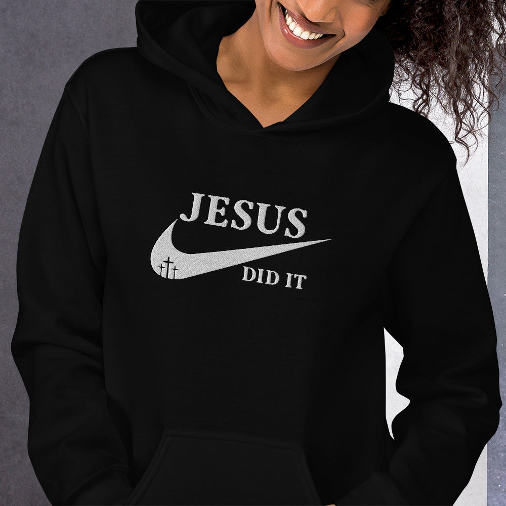 Jesus Did It (Like Nike) Unisex Christian Embroidered Pullover Hooded Sweatshirt