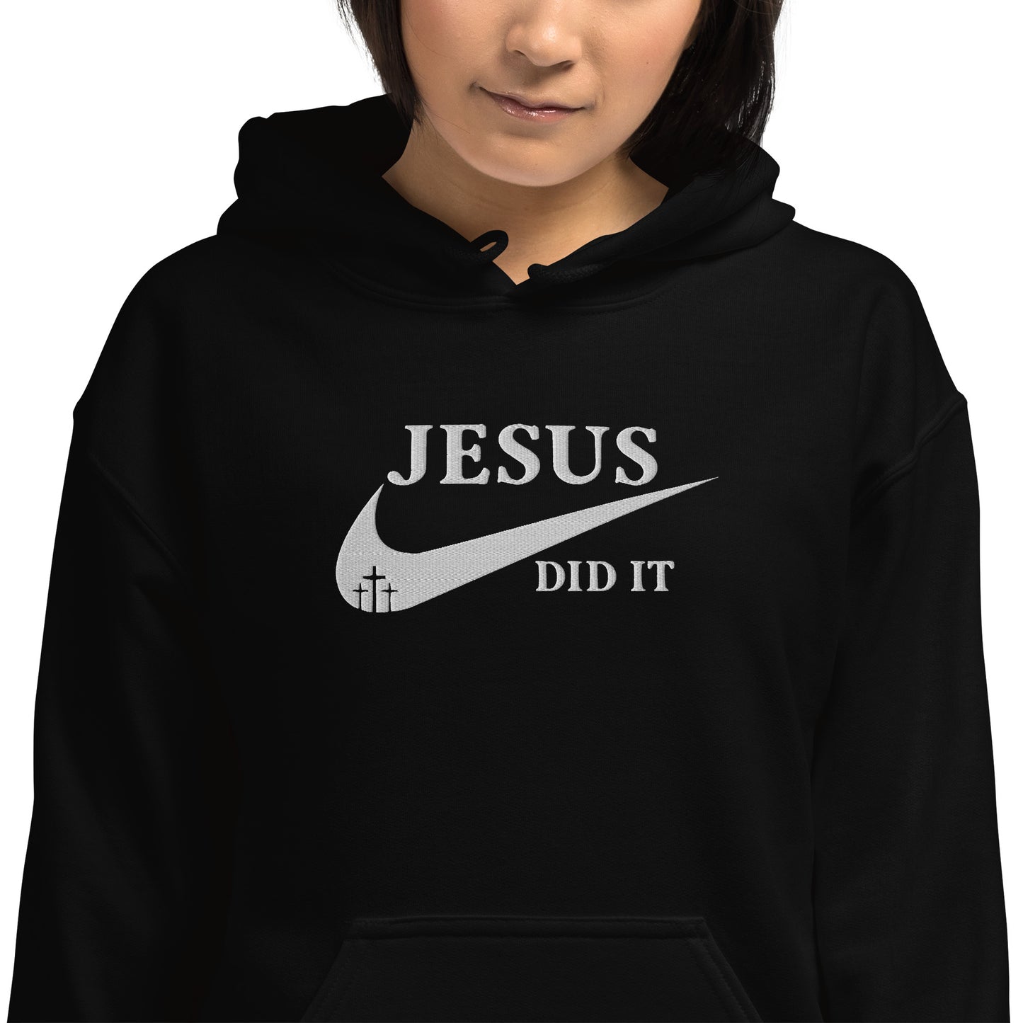 Jesus Did It (Like Nike) Unisex Christian Embroidered Pullover Hooded Sweatshirt