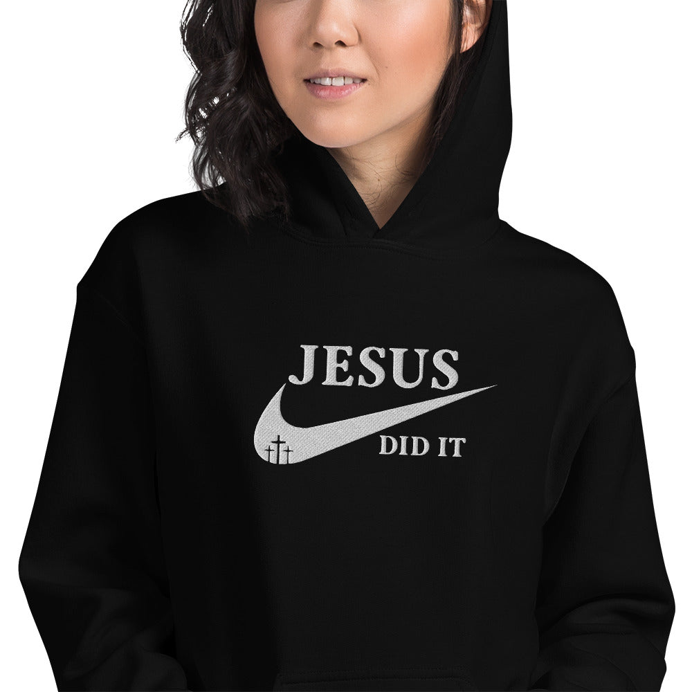 Jesus Did It (Like Nike) Unisex Christian Embroidered Pullover Hooded Sweatshirt