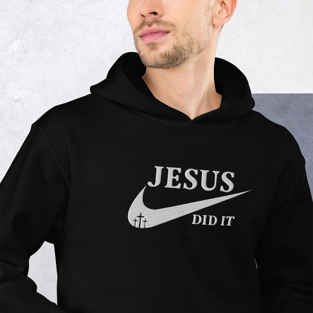 Jesus Did It (Like Nike) Unisex Christian Embroidered Pullover Hooded Sweatshirt