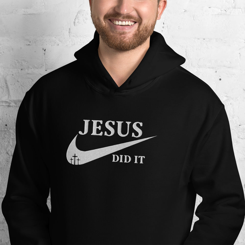 Jesus Did It (Like Nike) Unisex Christian Embroidered Pullover Hooded Sweatshirt