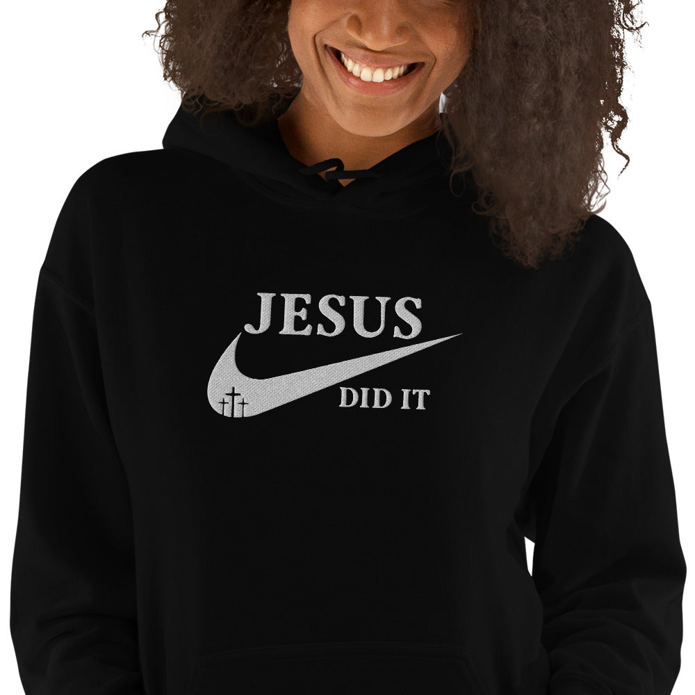 Jesus Did It (Like Nike) Unisex Christian Embroidered Pullover Hooded Sweatshirt