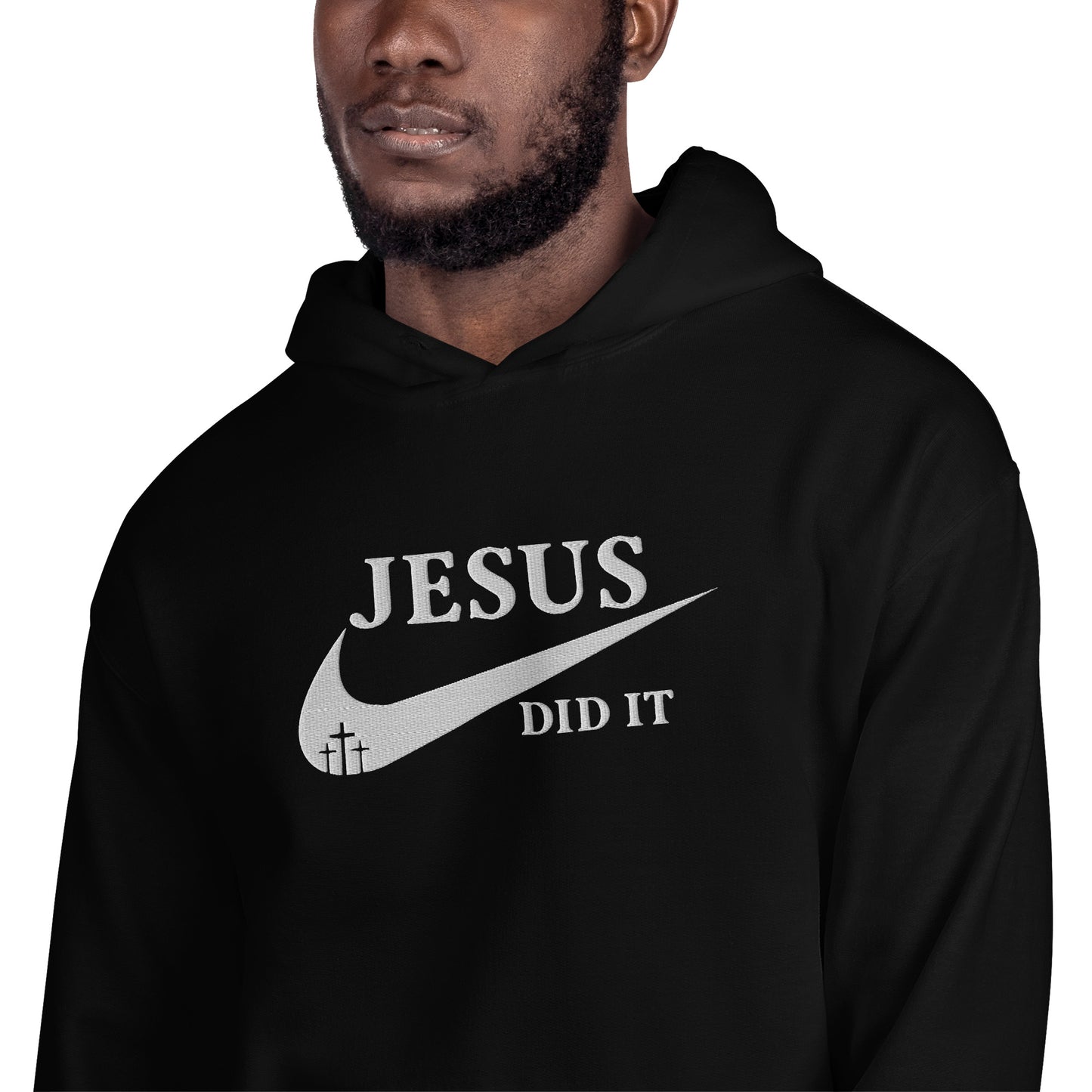 Jesus Did It (Like Nike) Unisex Christian Embroidered Pullover Hooded Sweatshirt