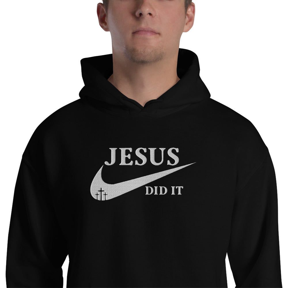 Jesus Did It (Like Nike) Unisex Christian Embroidered Pullover Hooded Sweatshirt