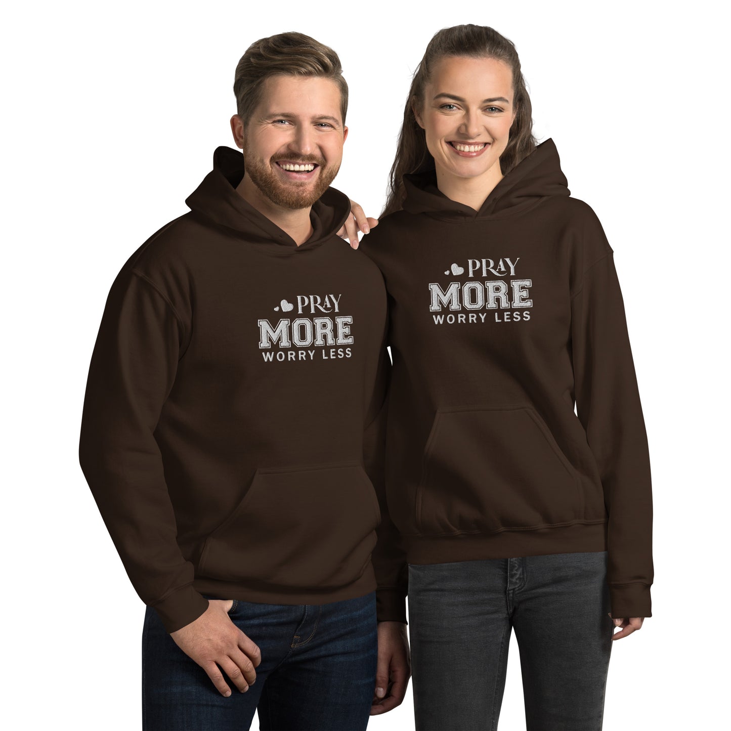 Pray More Worry Less Unisex Christian Embroidered Pullover Hooded Sweatshirt