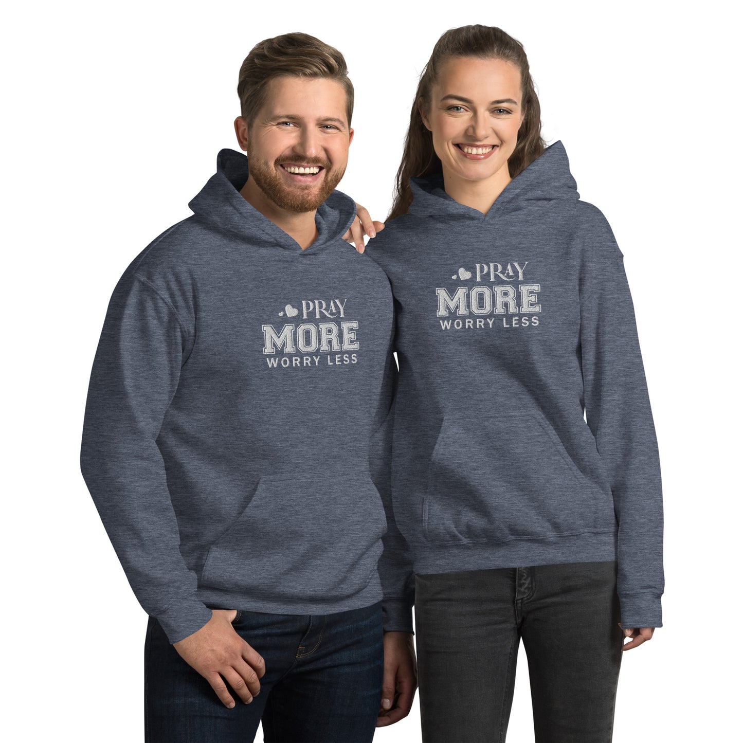 Pray More Worry Less Unisex Christian Embroidered Pullover Hooded Sweatshirt