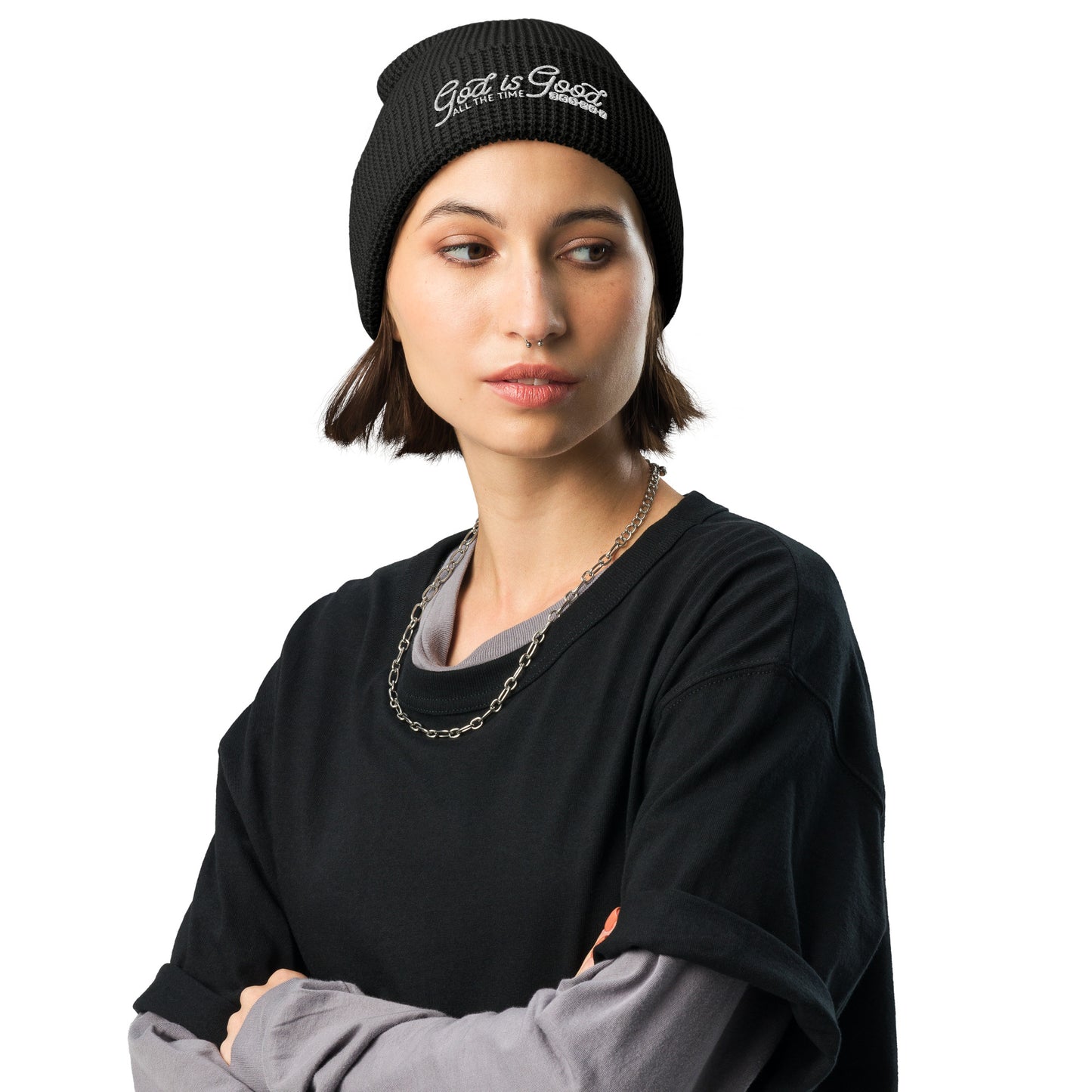 God Is Good All The Time Christian Adult Waffle beanie