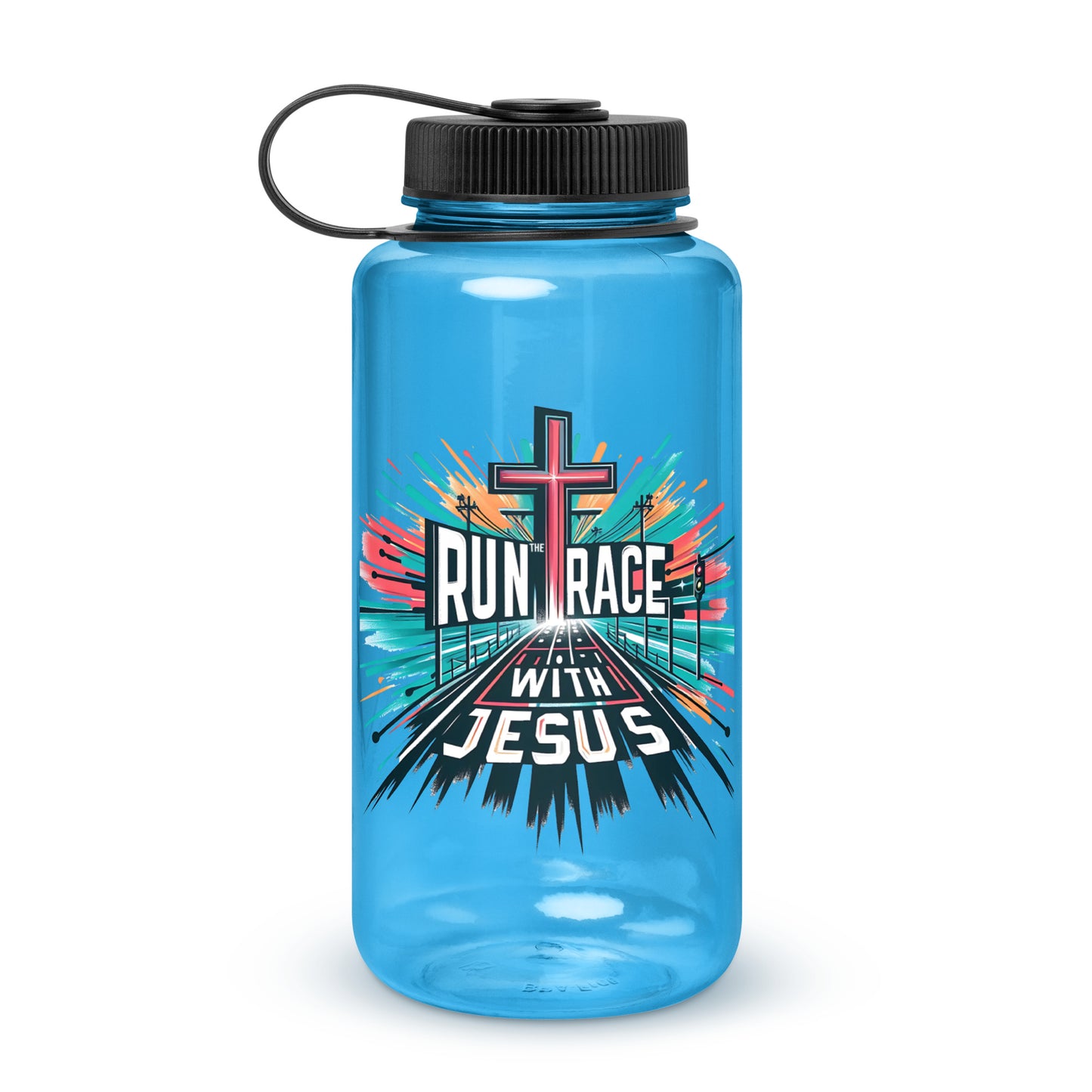 Run The Race With Jesus Christian Wide mouth plastic water bottle