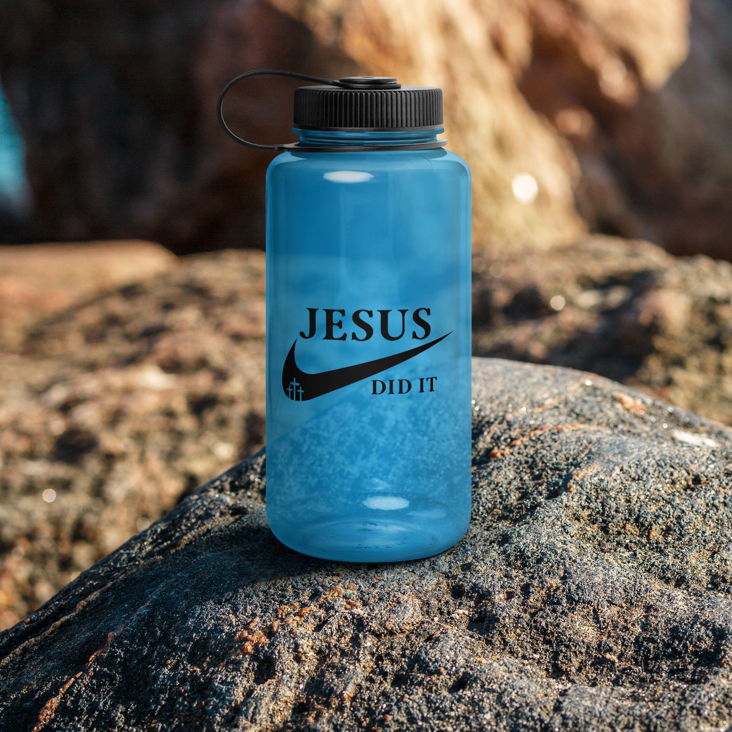 JESUS Did It (like nike) Christian wide mouth plastic water bottle