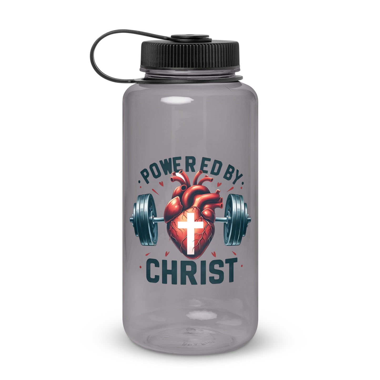 Powered By Christ Christian Wide mouth plastic water bottle