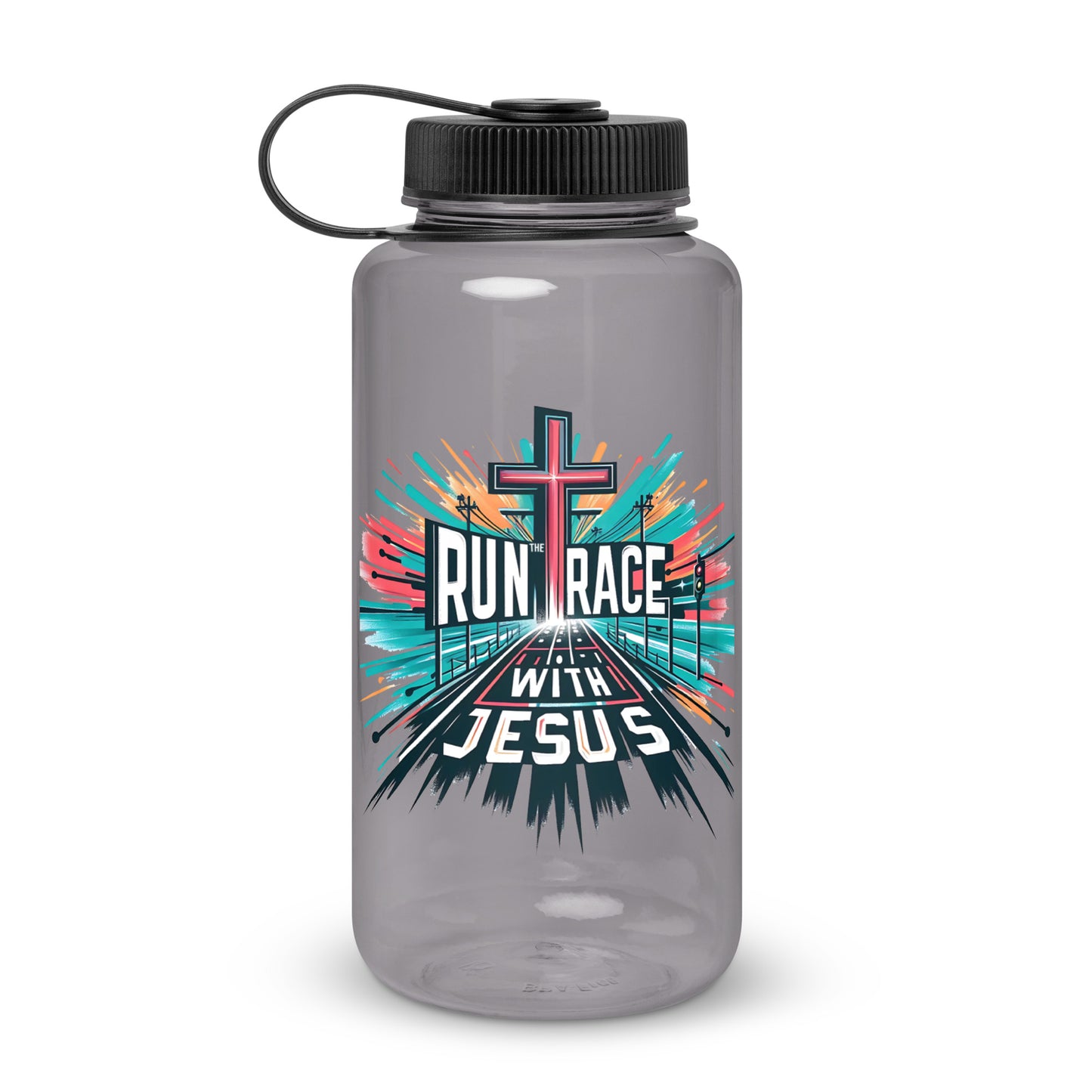 Run The Race With Jesus Christian Wide mouth plastic water bottle