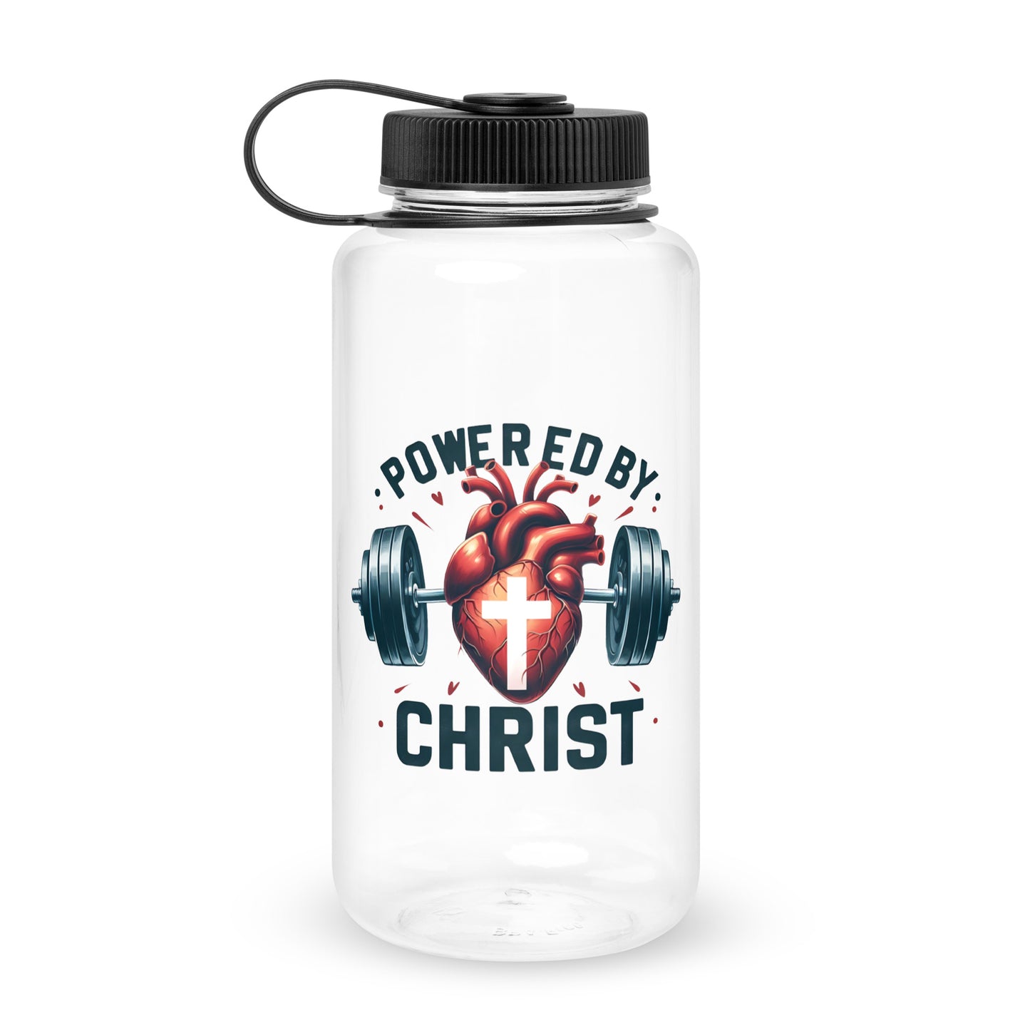 Powered By Christ Christian Wide mouth plastic water bottle