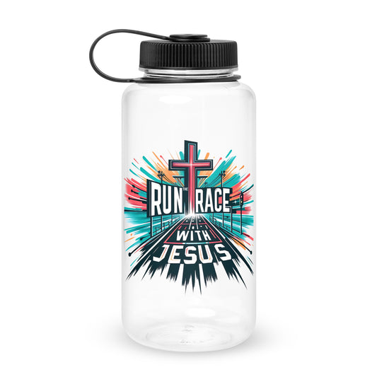 Run The Race With Jesus Christian Wide mouth plastic water bottle