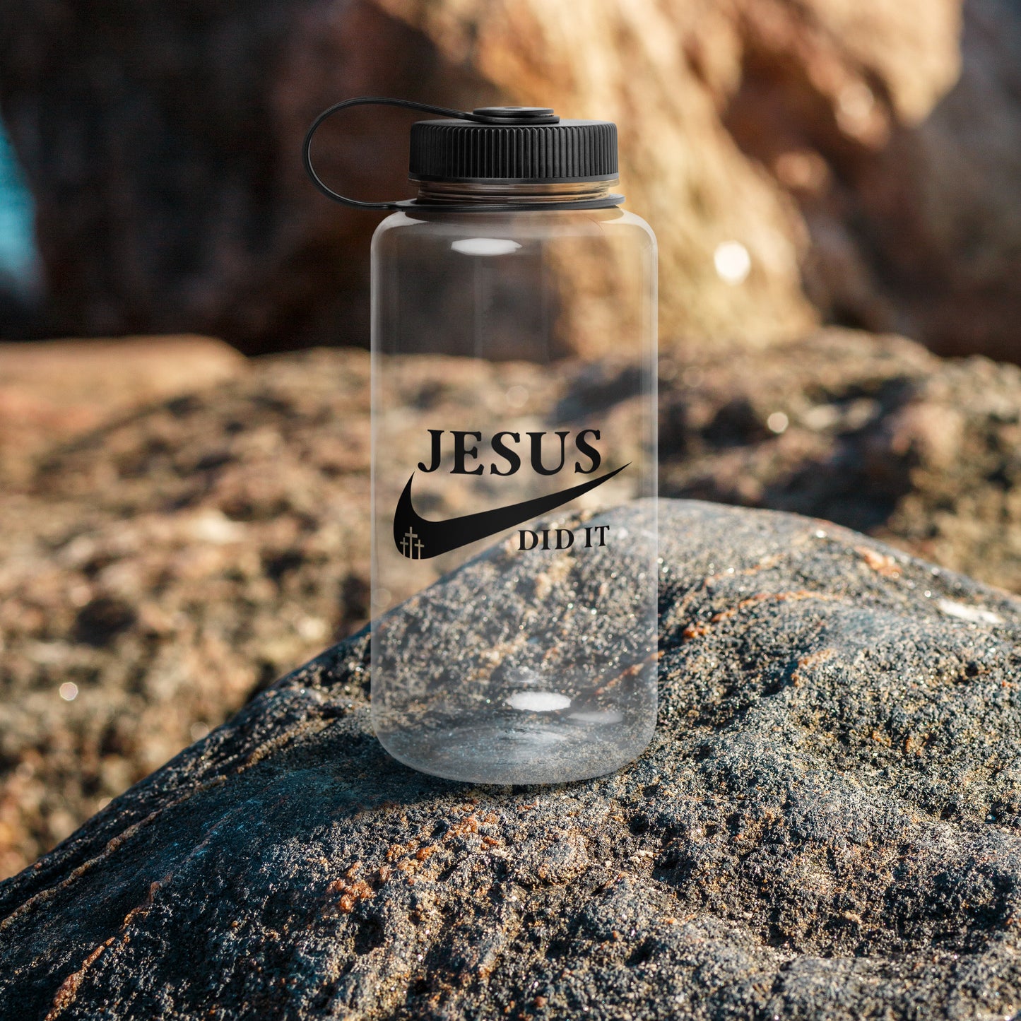 JESUS Did It (like nike) Christian wide mouth plastic water bottle