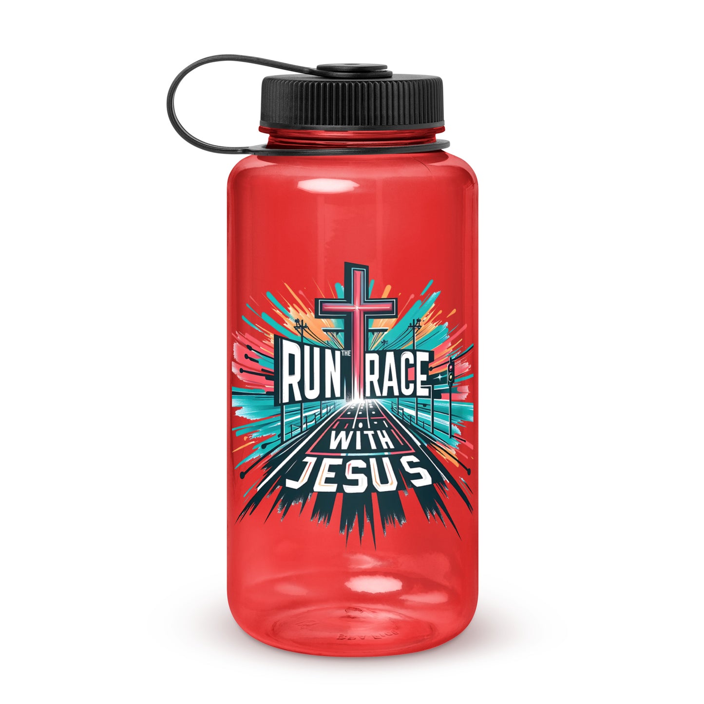 Run The Race With Jesus Christian Wide mouth plastic water bottle