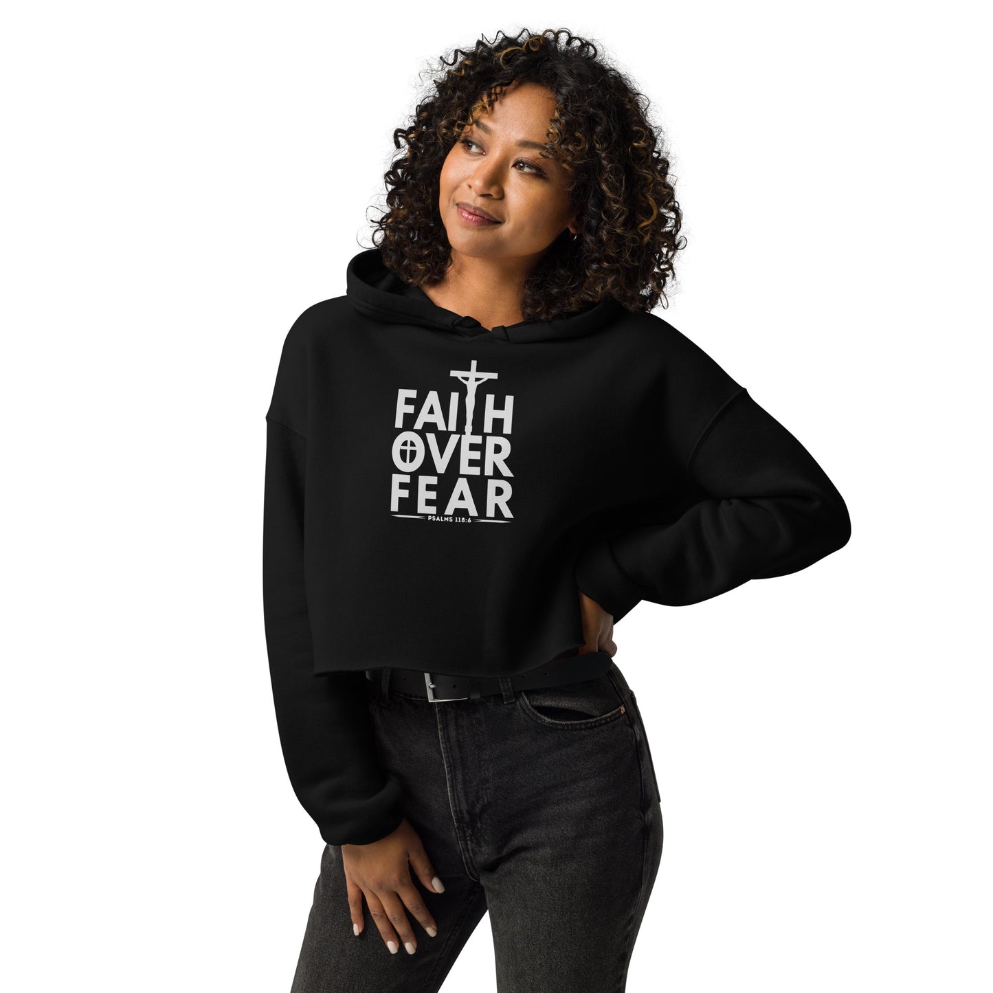 Faith Over Fear Women's Christian Crop Hoodie (Hooded Sweatshirt)