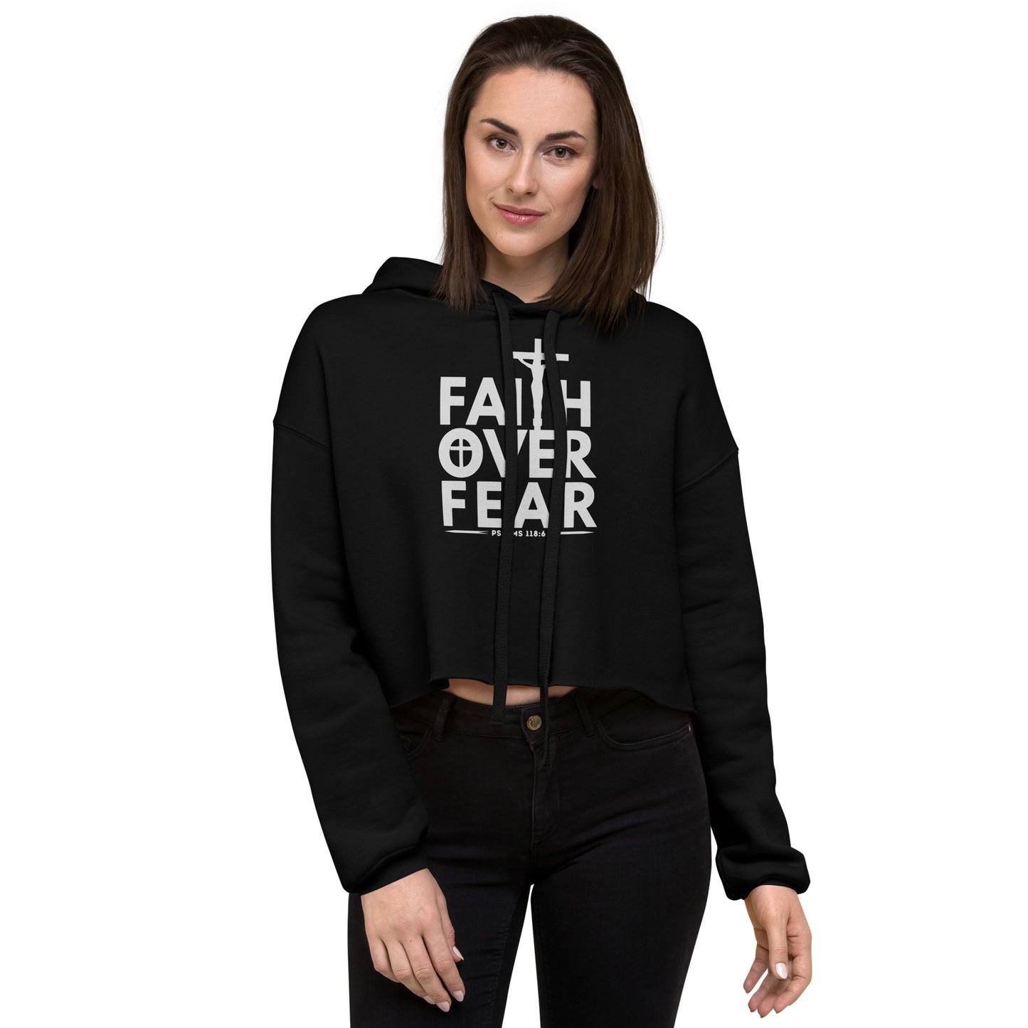 Faith Over Fear Women's Christian Crop Hoodie (Hooded Sweatshirt)