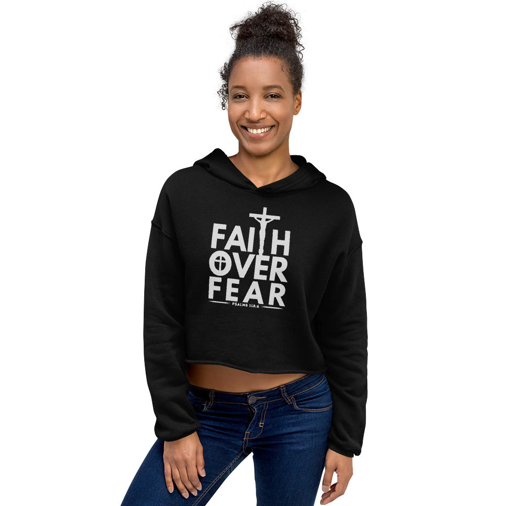 Faith Over Fear Women's Christian Crop Hoodie (Hooded Sweatshirt)