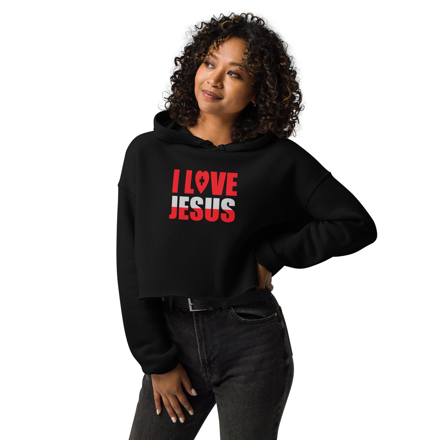 I Love Jesus Women's Christian Crop Hoodie (Hooded Sweatshirt)